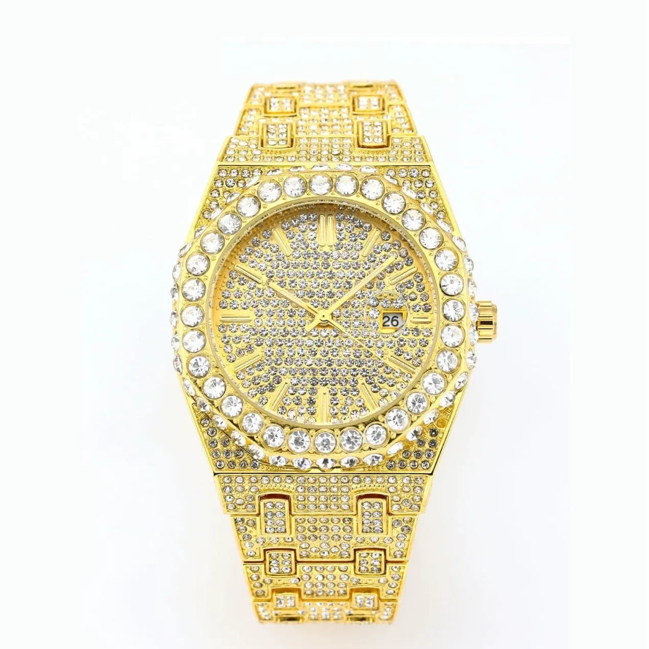 Luxury 18K White Gold Plated Full Diamond Quartz Watch