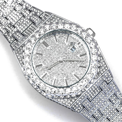 Luxury 18K White Gold Plated Full Diamond Quartz Watch