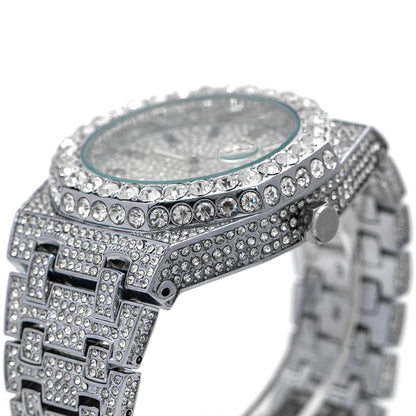 Luxury 18K White Gold Plated Full Diamond Quartz Watch