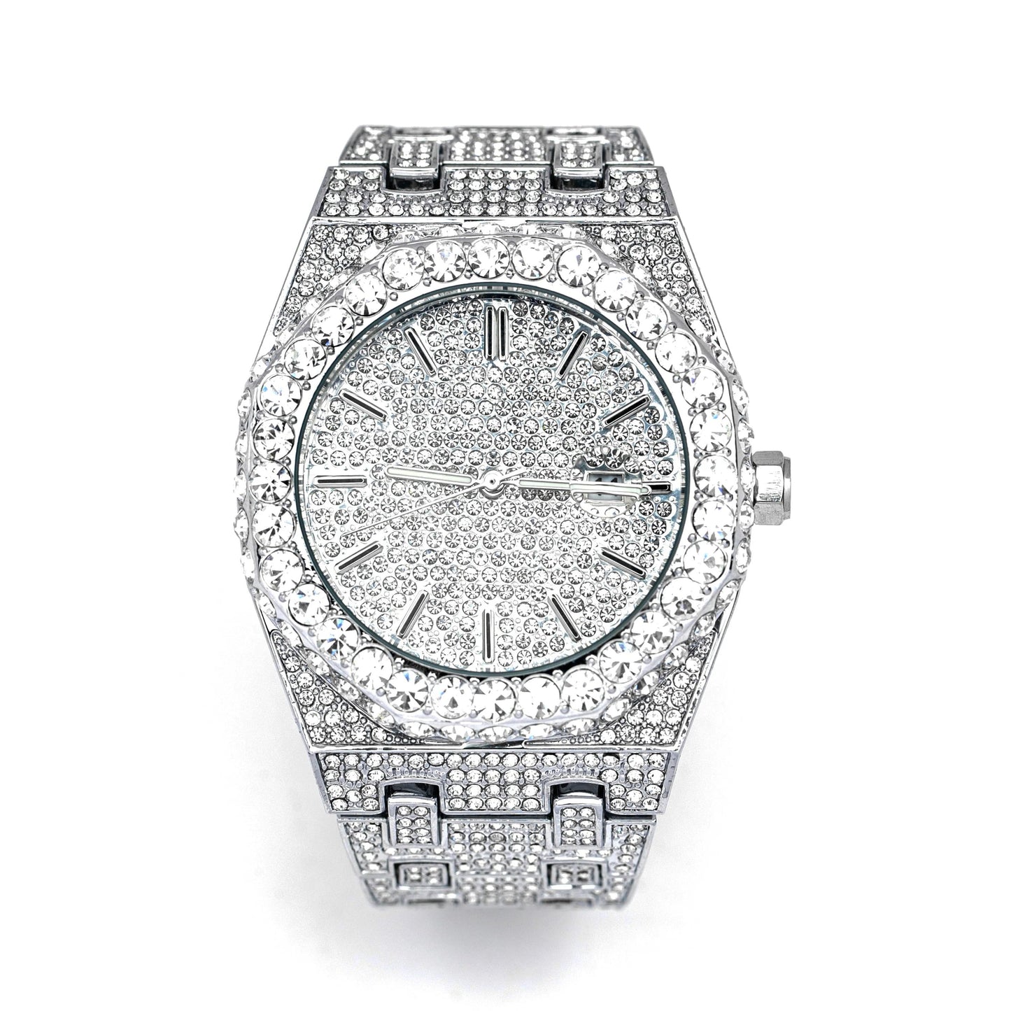 Luxury 18K White Gold Plated Full Diamond Quartz Watch