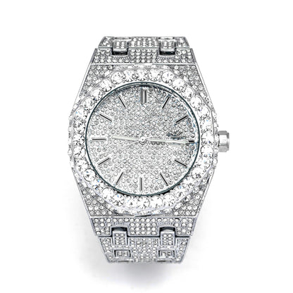 Luxury 18K White Gold Plated Full Diamond Quartz Watch