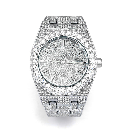 Luxury 18K White Gold Plated Full Diamond Quartz Watch