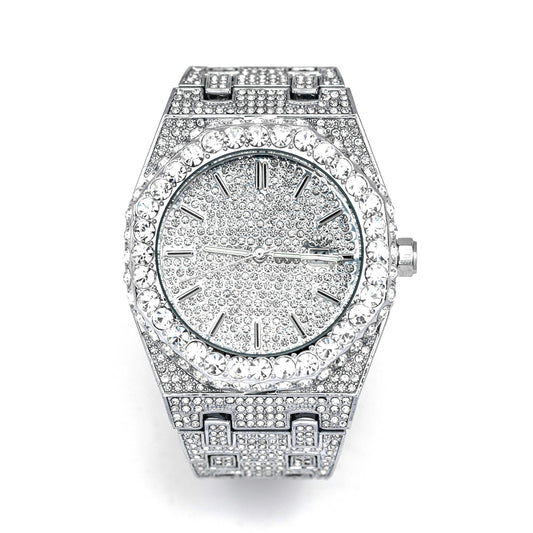 Luxury 18K White Gold Plated Full Diamond Quartz Watch