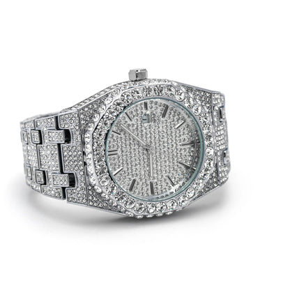 Luxury 18K White Gold Plated Full Diamond Quartz Watch